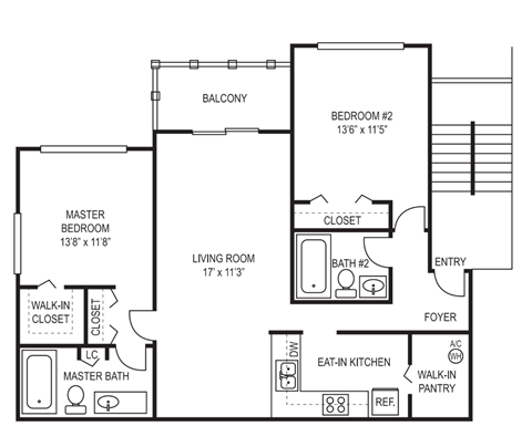 Floor plan for 2 beds, 2 baths, 1200 sqft